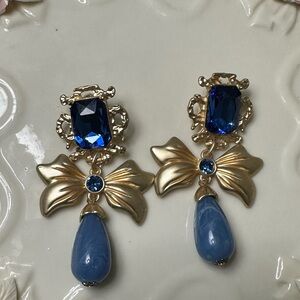 Elegant Gold and Blue Drop Earrings